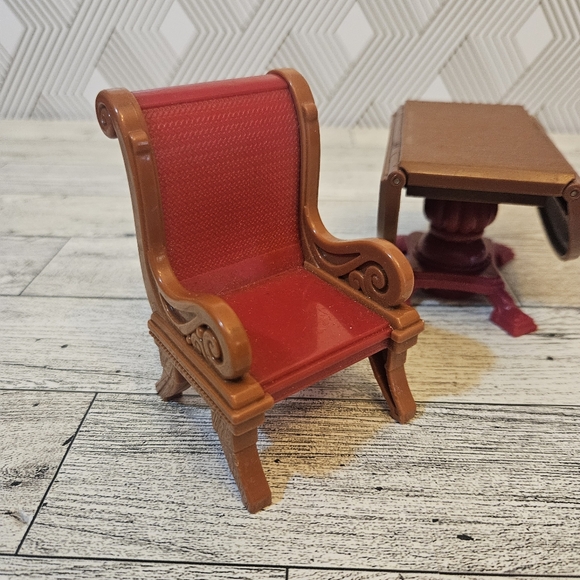 Fisher-Price Loving Family Dollhouse Brown Dining Room Table 1 Red Chair Set - Picture 3 of 7